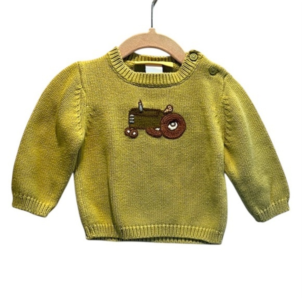 Gymboree Boy’s Petting Zoo Tractor Sweater 2005 Y2K Green 6-12 Months
